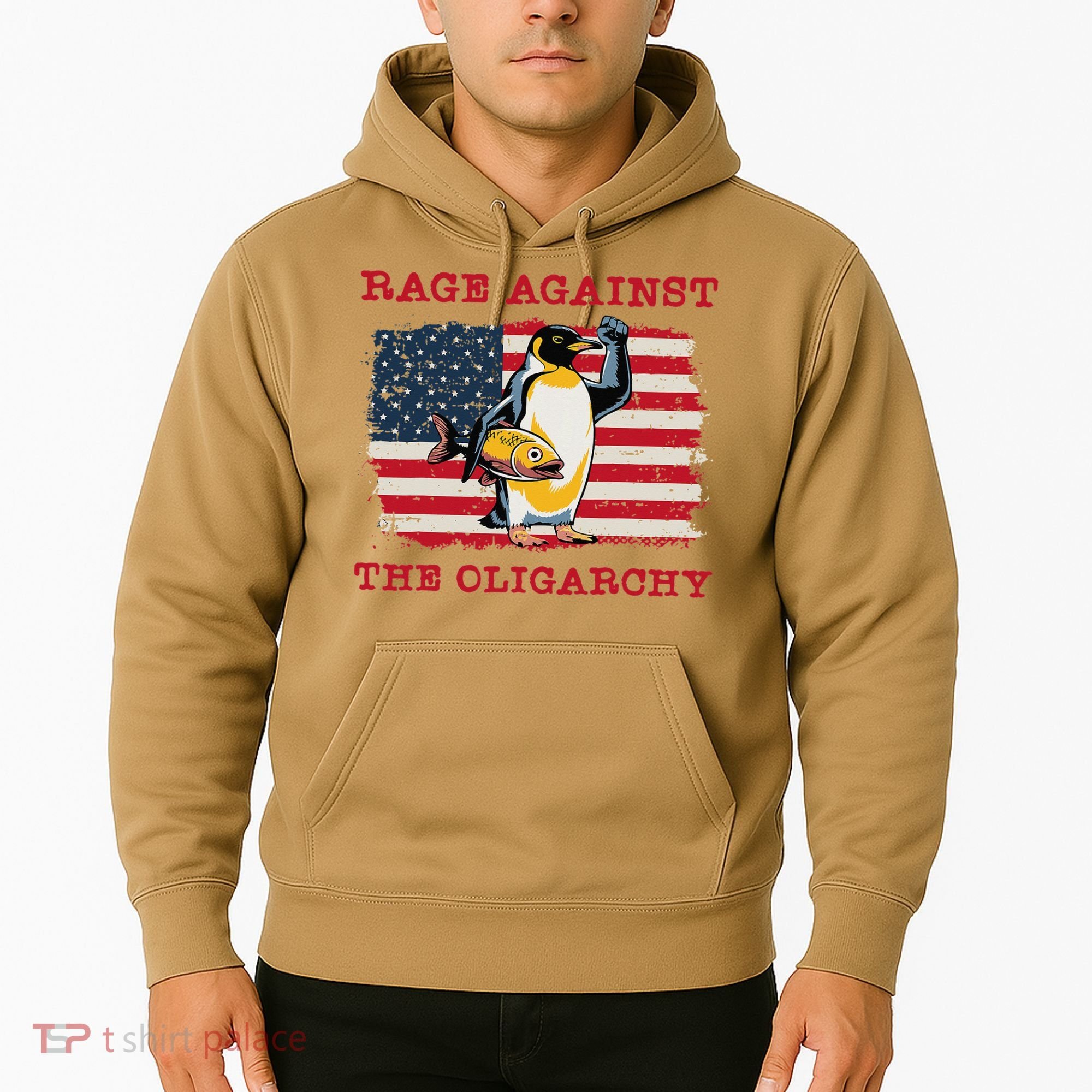 Rage Against Oligarchy Penguin Hands Off Fight Resist Hoodie