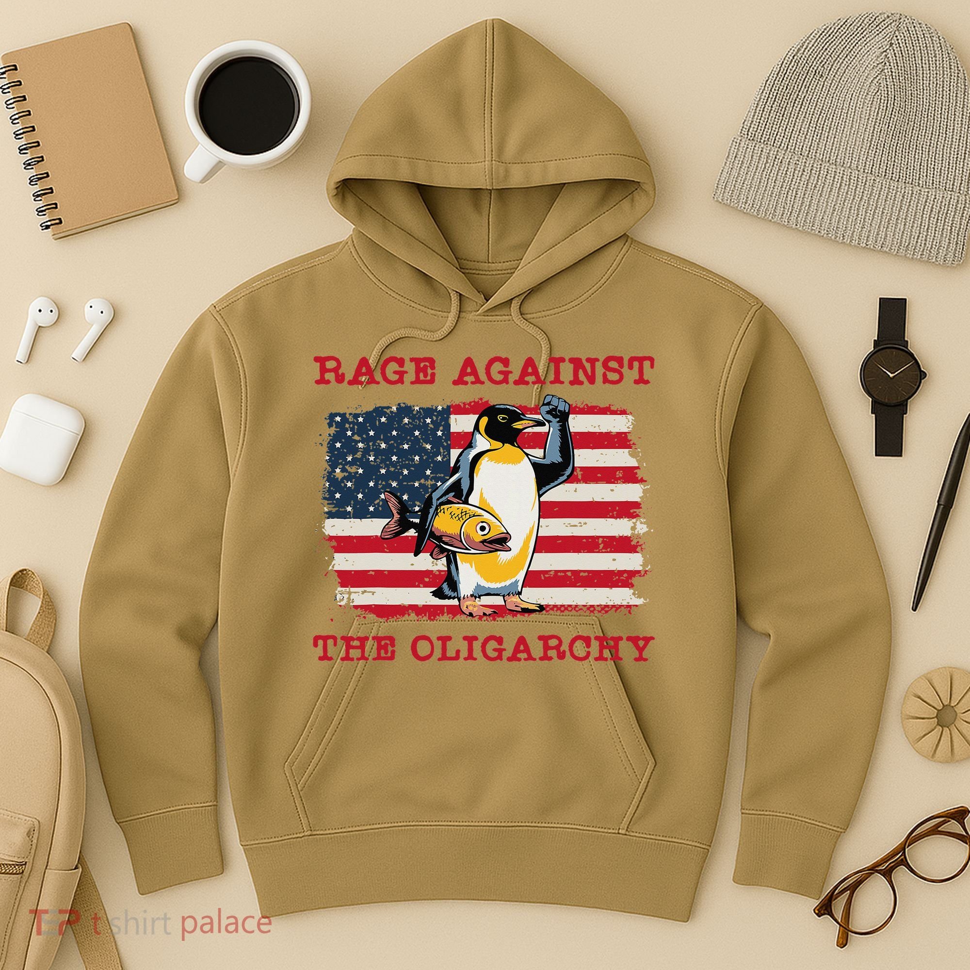 Rage Against Oligarchy Penguin Hands Off Fight Resist Hoodie