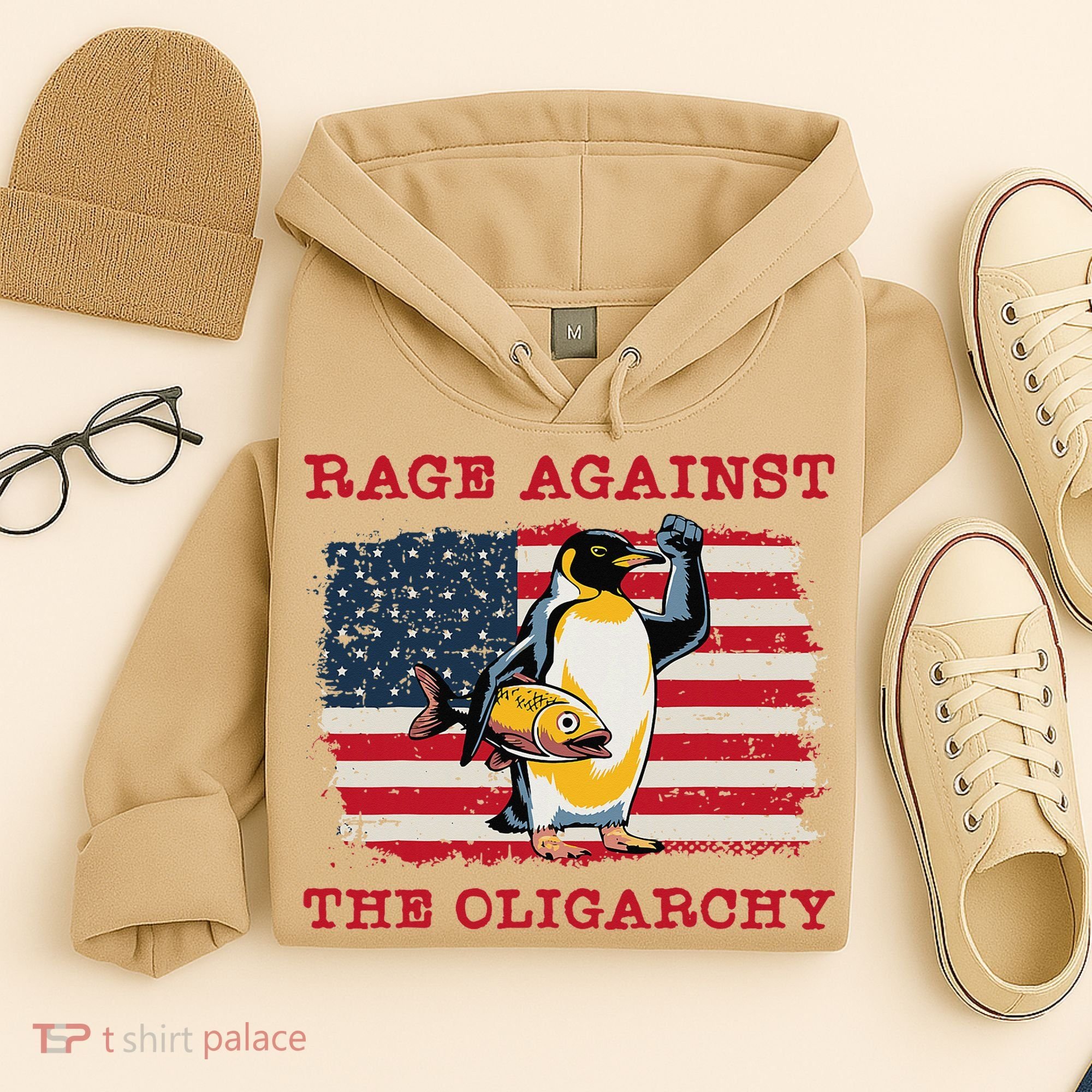 Rage Against Oligarchy Penguin Hands Off Fight Resist Hoodie