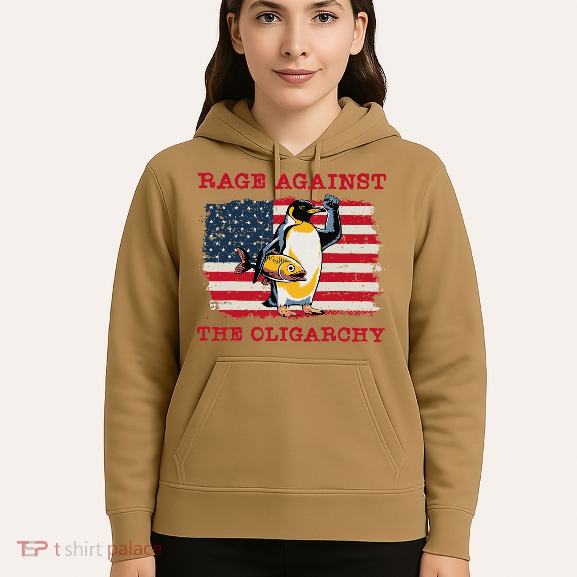 Rage Against Oligarchy Penguin Hands Off Fight Resist Hoodie