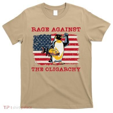 Rage Against Oligarchy Penguin Hands Off Fight Resist T-Shirt