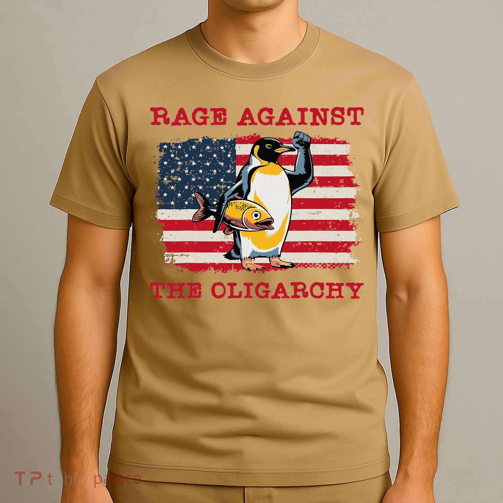Rage Against Oligarchy Penguin Hands Off Fight Resist T-Shirt