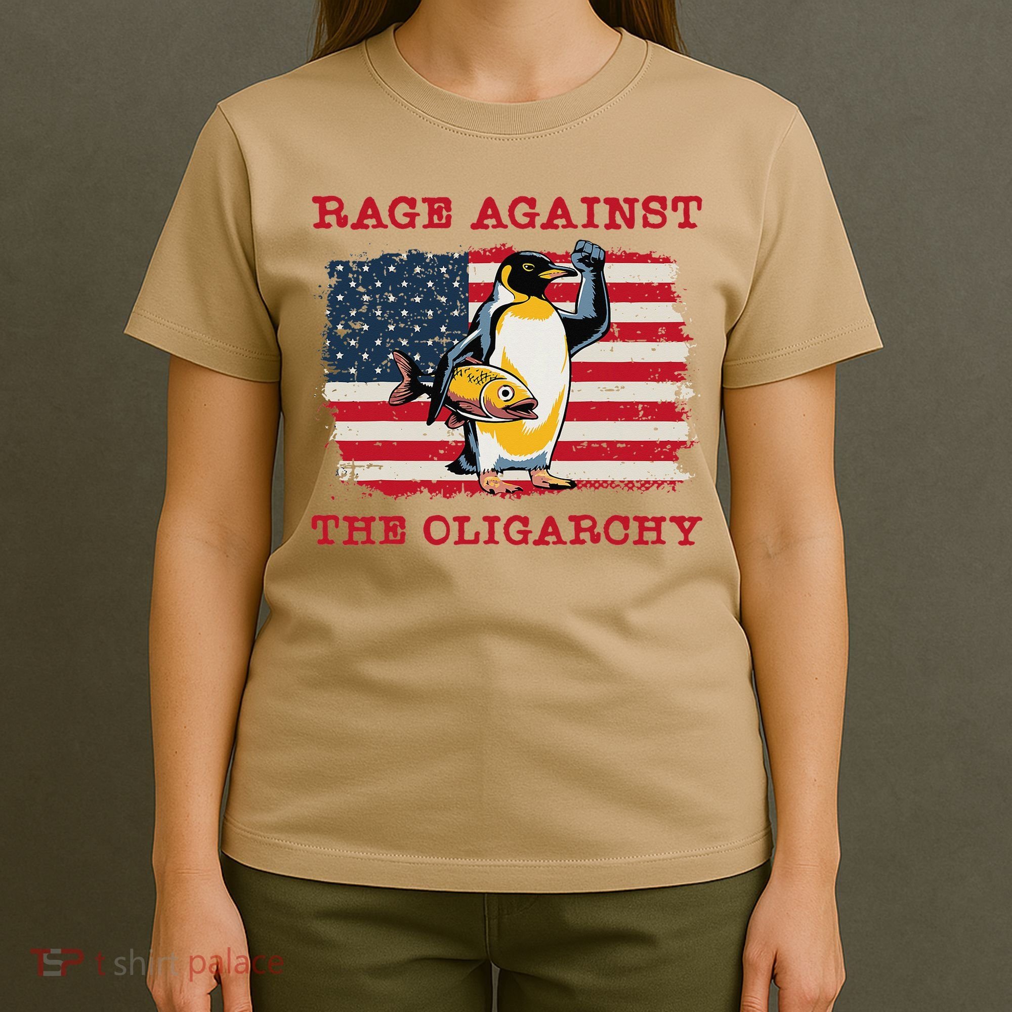 Rage Against Oligarchy Penguin Hands Off Fight Resist T-Shirt