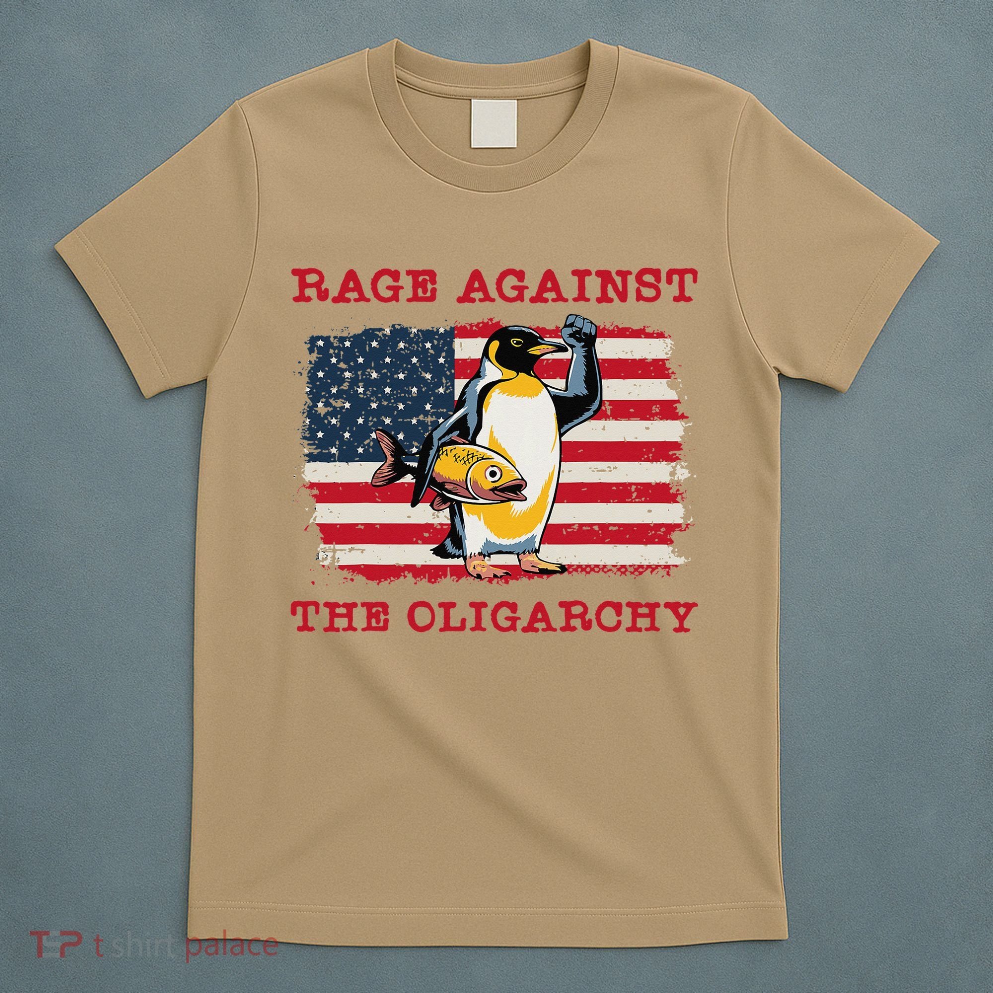 Rage Against Oligarchy Penguin Hands Off Fight Resist T-Shirt