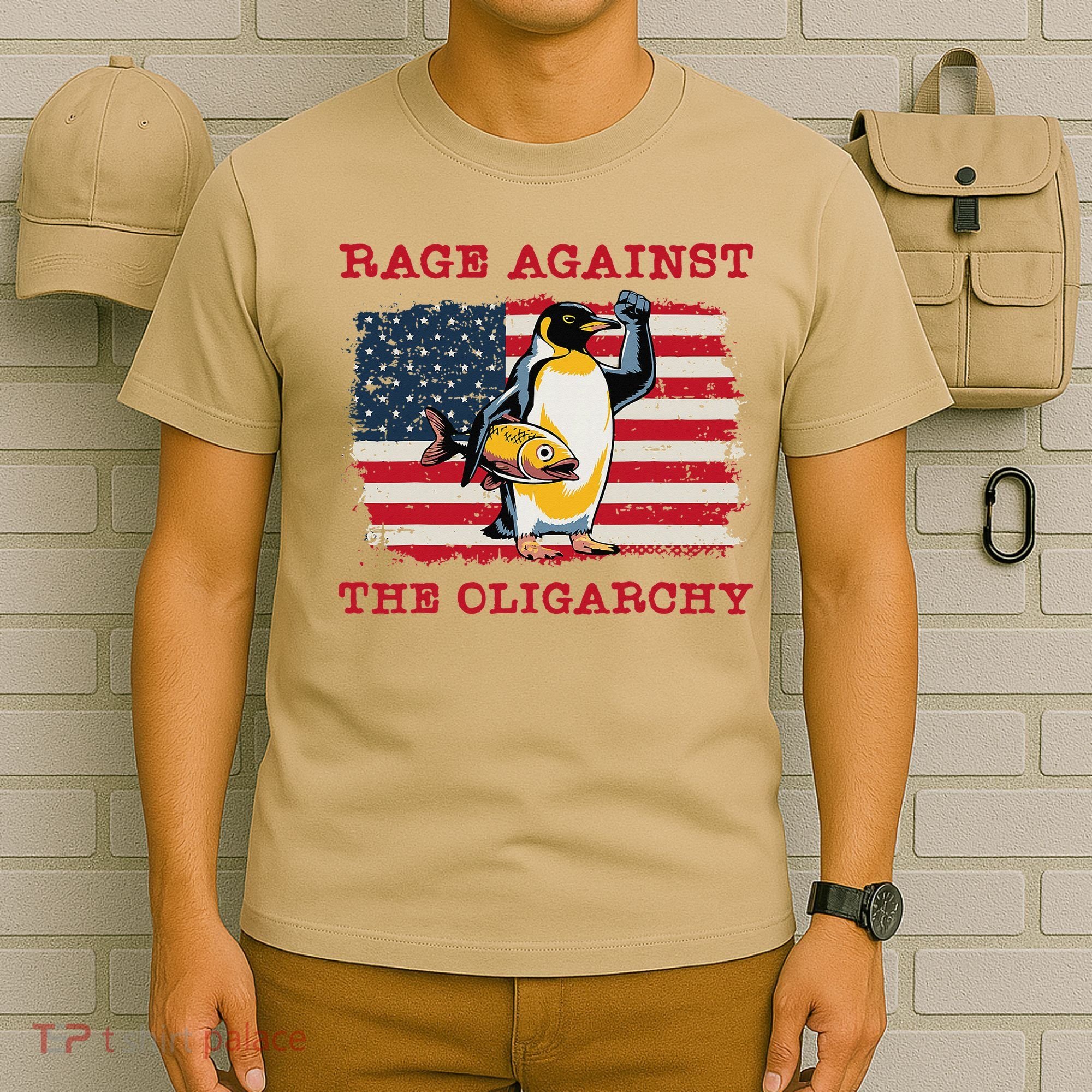Rage Against Oligarchy Penguin Hands Off Fight Resist T-Shirt