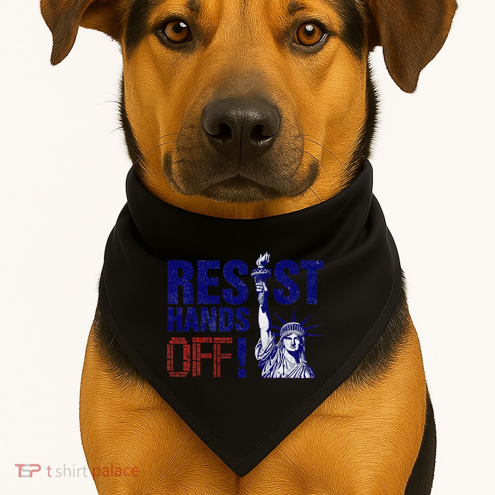 Resist And Protest Hands Off Statue Of Liberty USA-Made Doggie Bandana