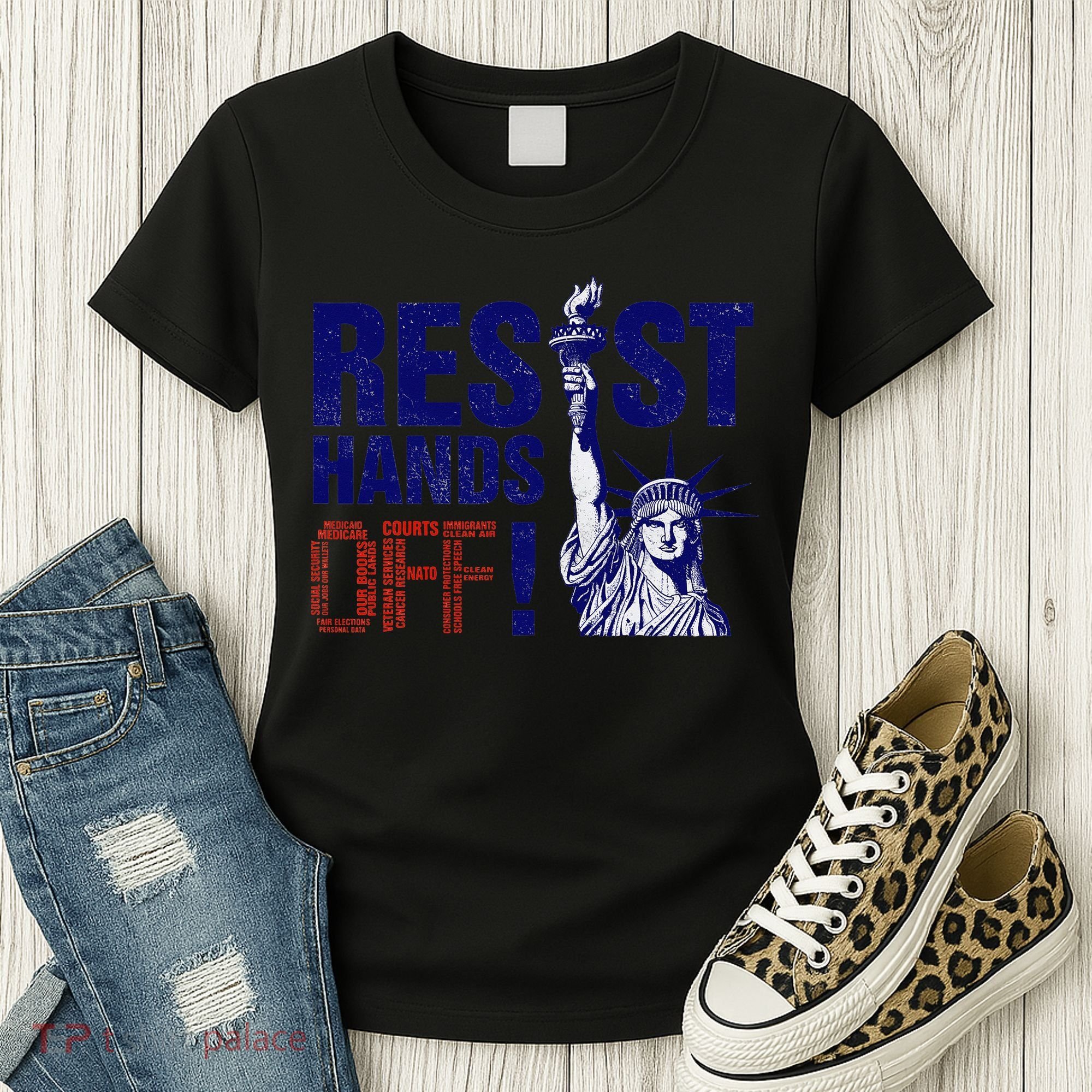 Resist And Protest Hands Off Statue Of Liberty Women's T-Shirt