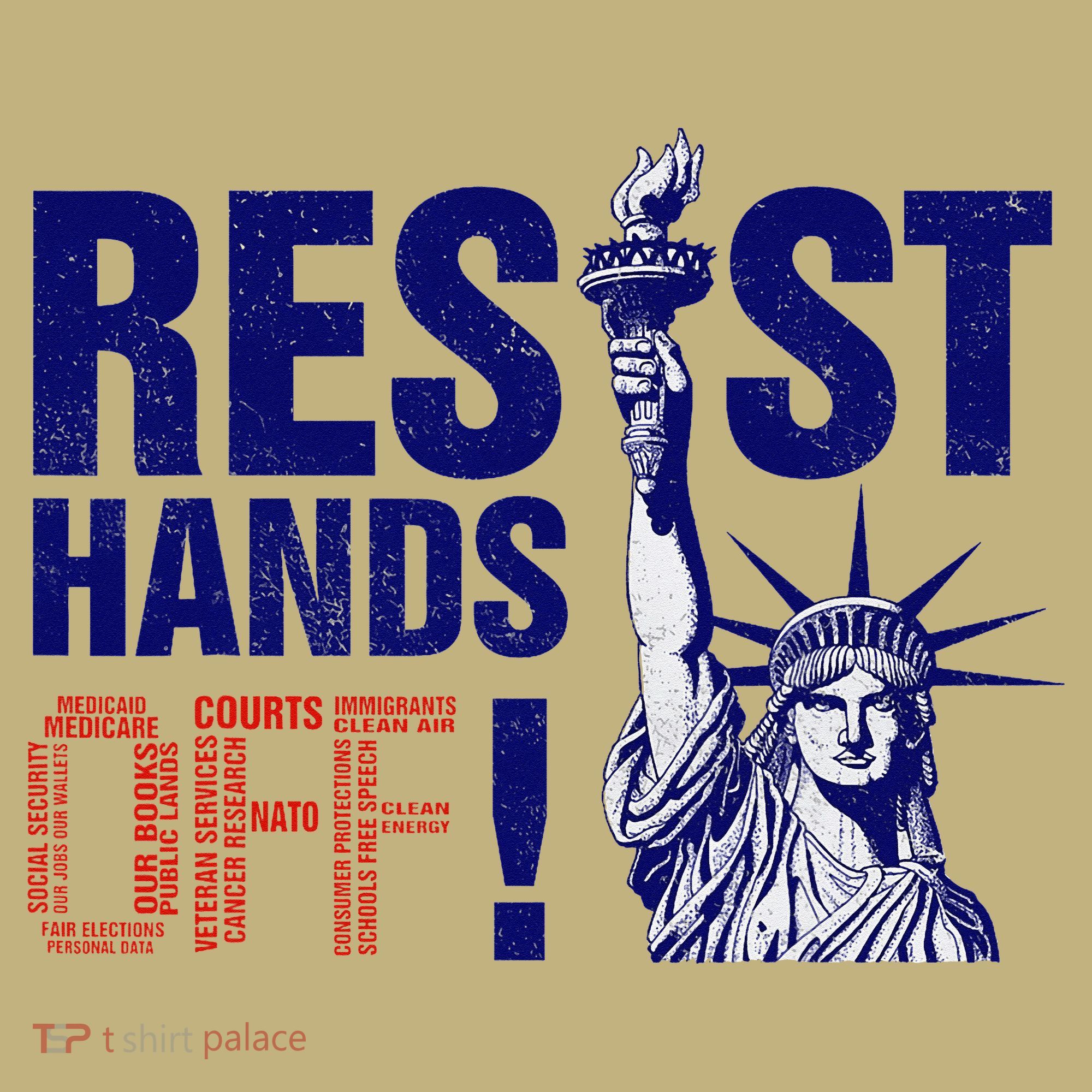 Resist And Protest Hands Off Statue Of Liberty Button
