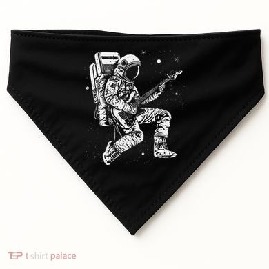 retro Astronaut playing electric guitar in space USA-Made Doggie Bandana