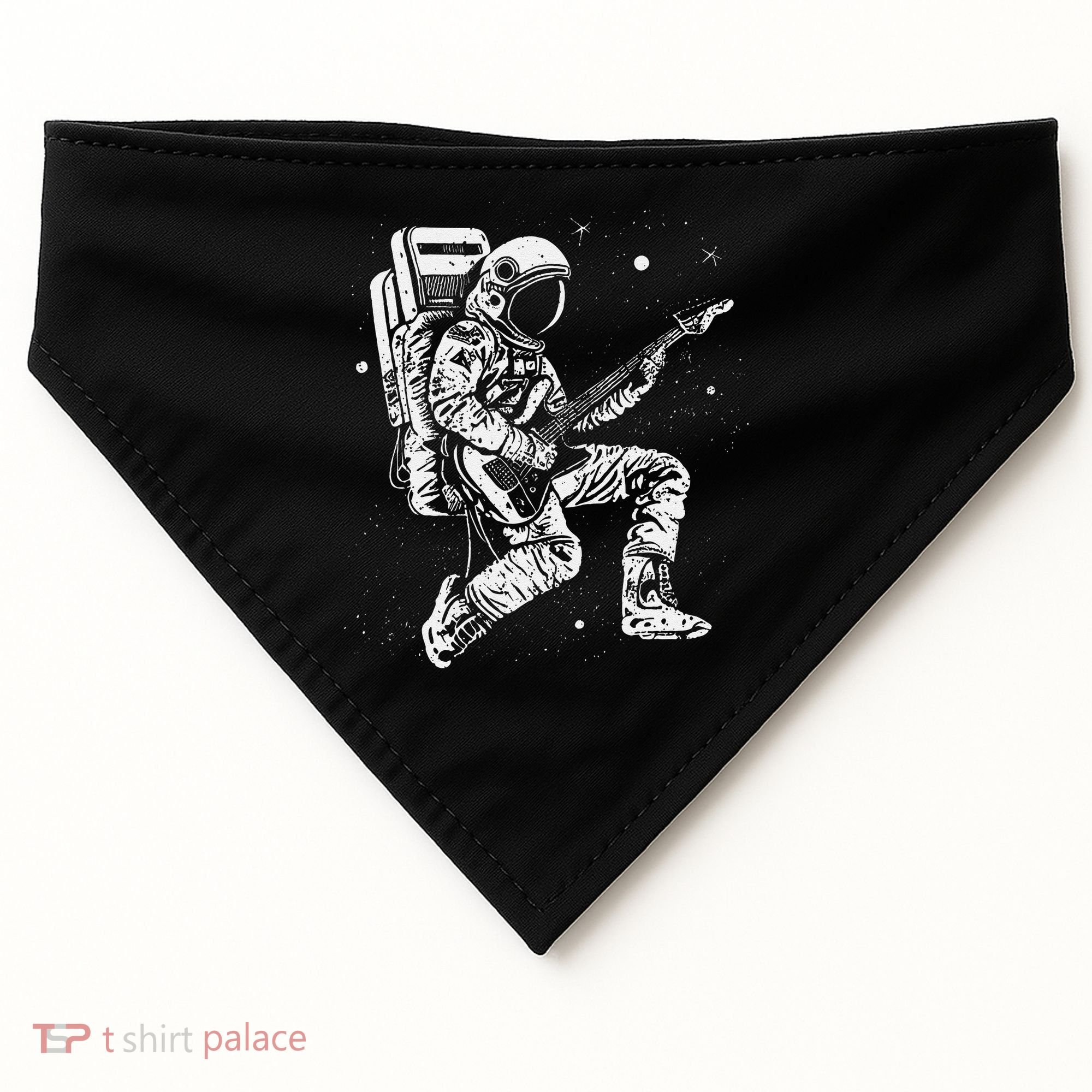 retro Astronaut playing electric guitar in space USA-Made Doggie Bandana