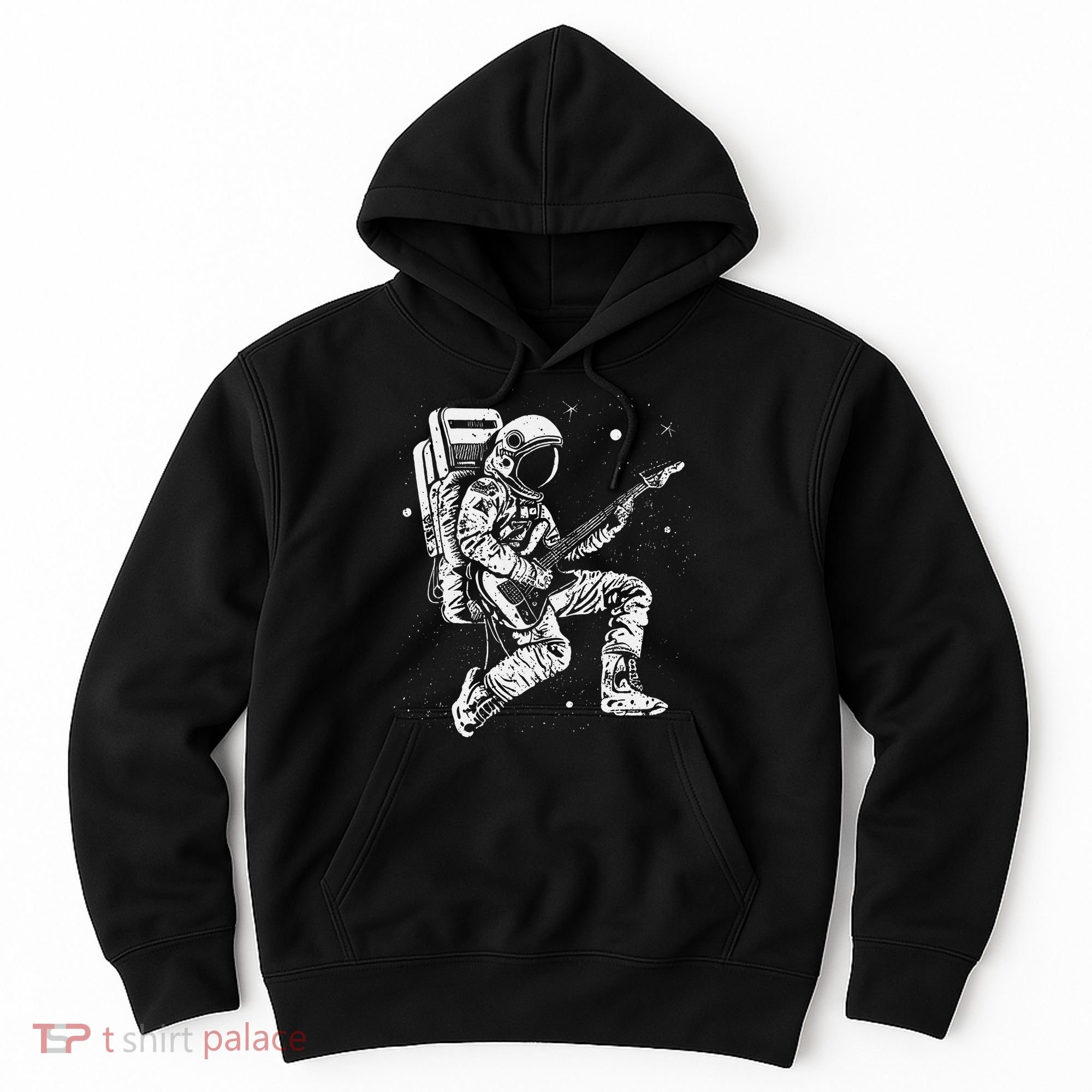 retro Astronaut playing electric guitar in space Hoodie