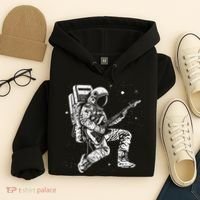 retro Astronaut playing electric guitar in space Hoodie thumb 4