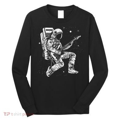 retro Astronaut playing electric guitar in space Long Sleeve Shirt