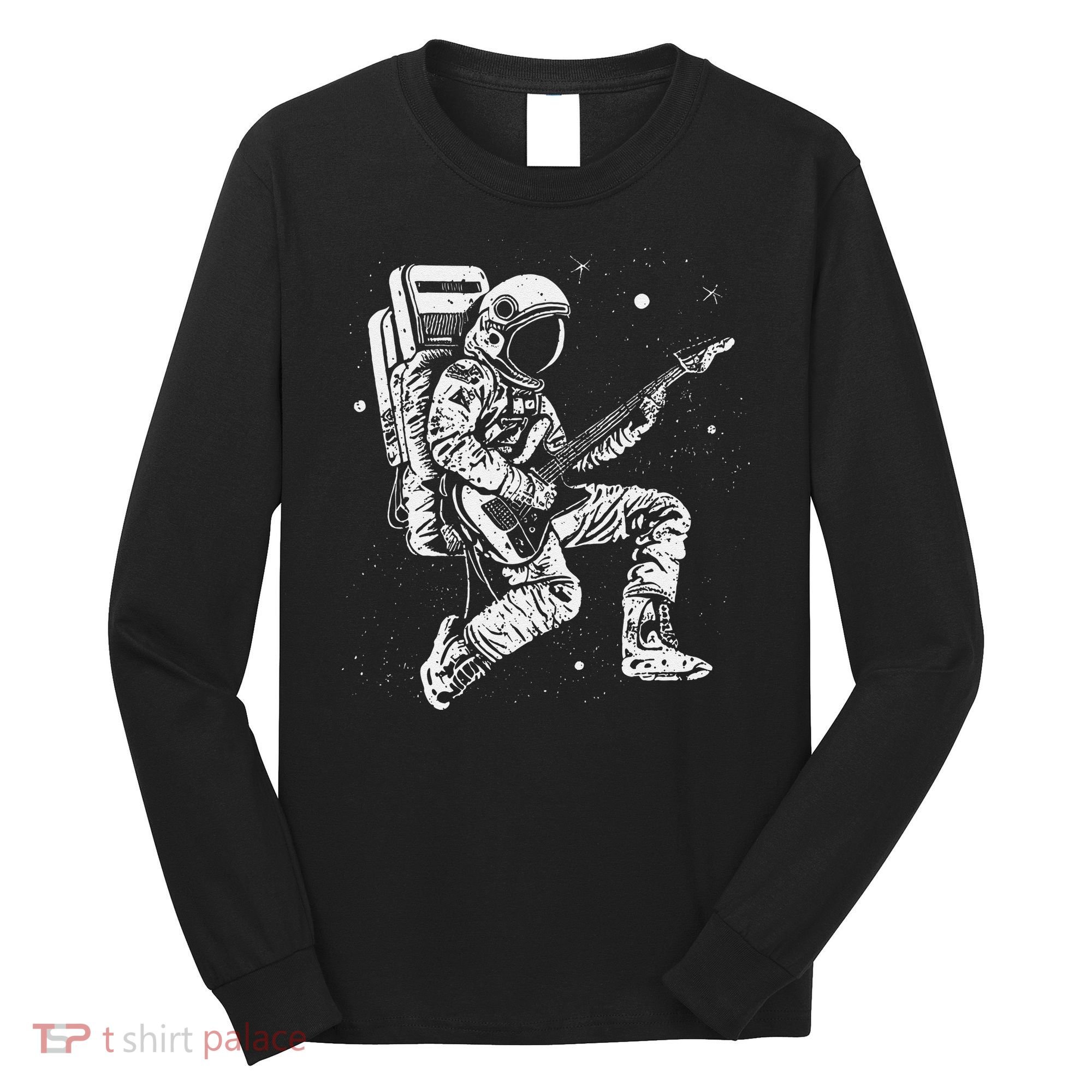 retro Astronaut playing electric guitar in space Long Sleeve Shirt