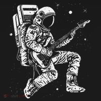 retro Astronaut playing electric guitar in space Apron thumb 3