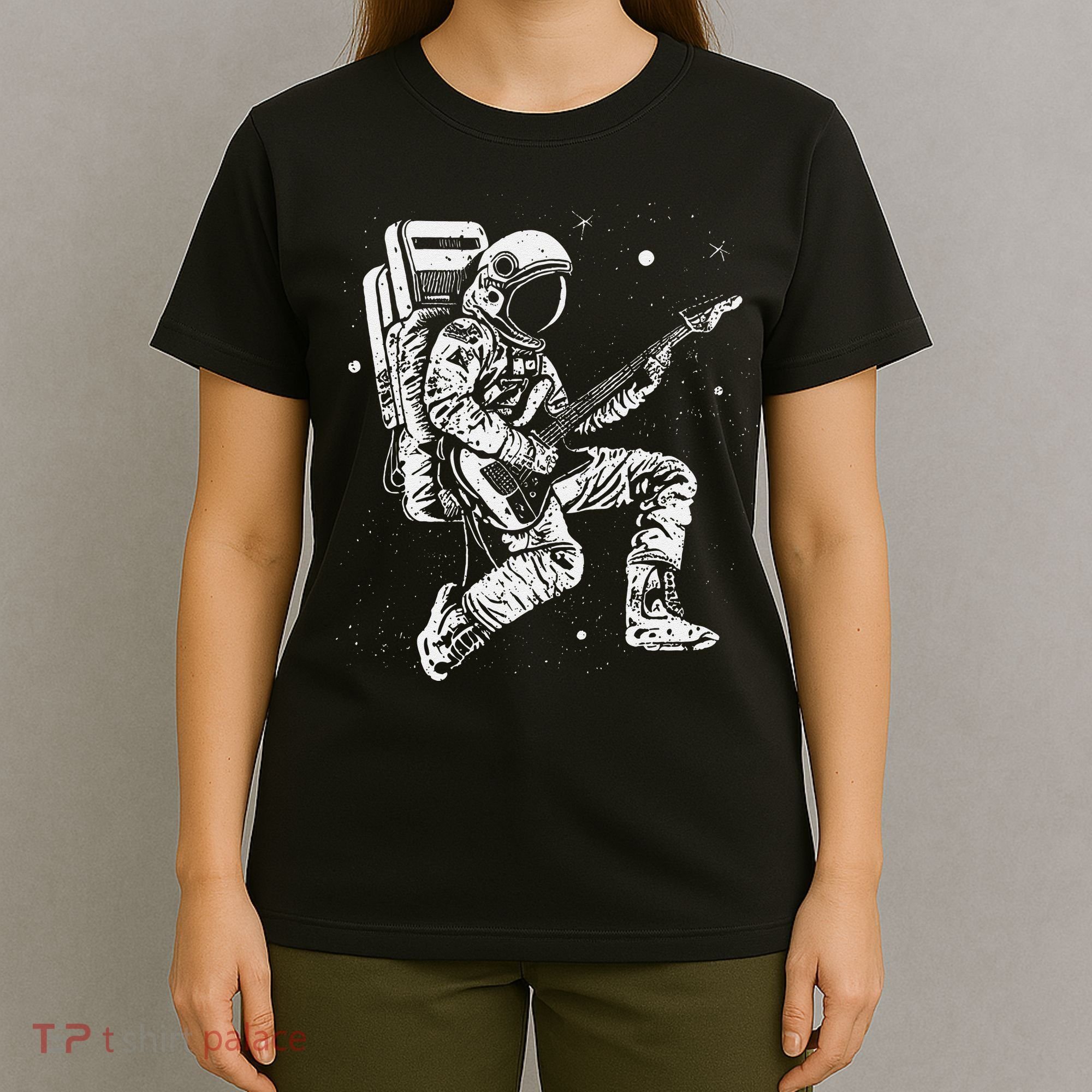 retro Astronaut playing electric guitar in space T-Shirt