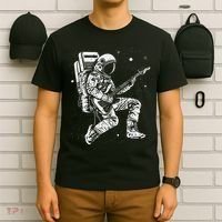 retro Astronaut playing electric guitar in space T-Shirt thumb 6