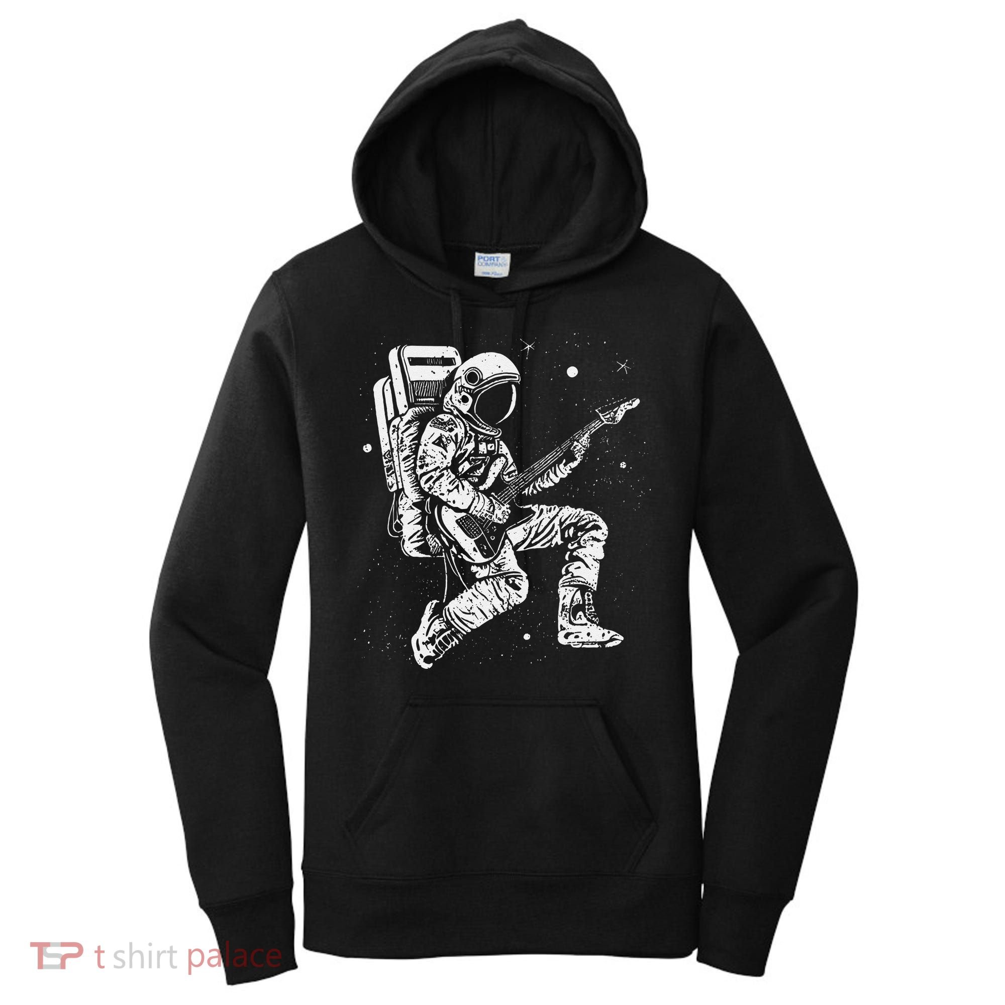 retro Astronaut playing electric guitar in space Women's Hoodie