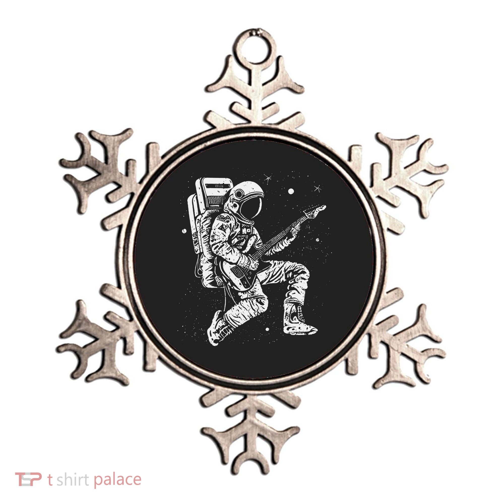 retro Astronaut playing electric guitar in space Ornament