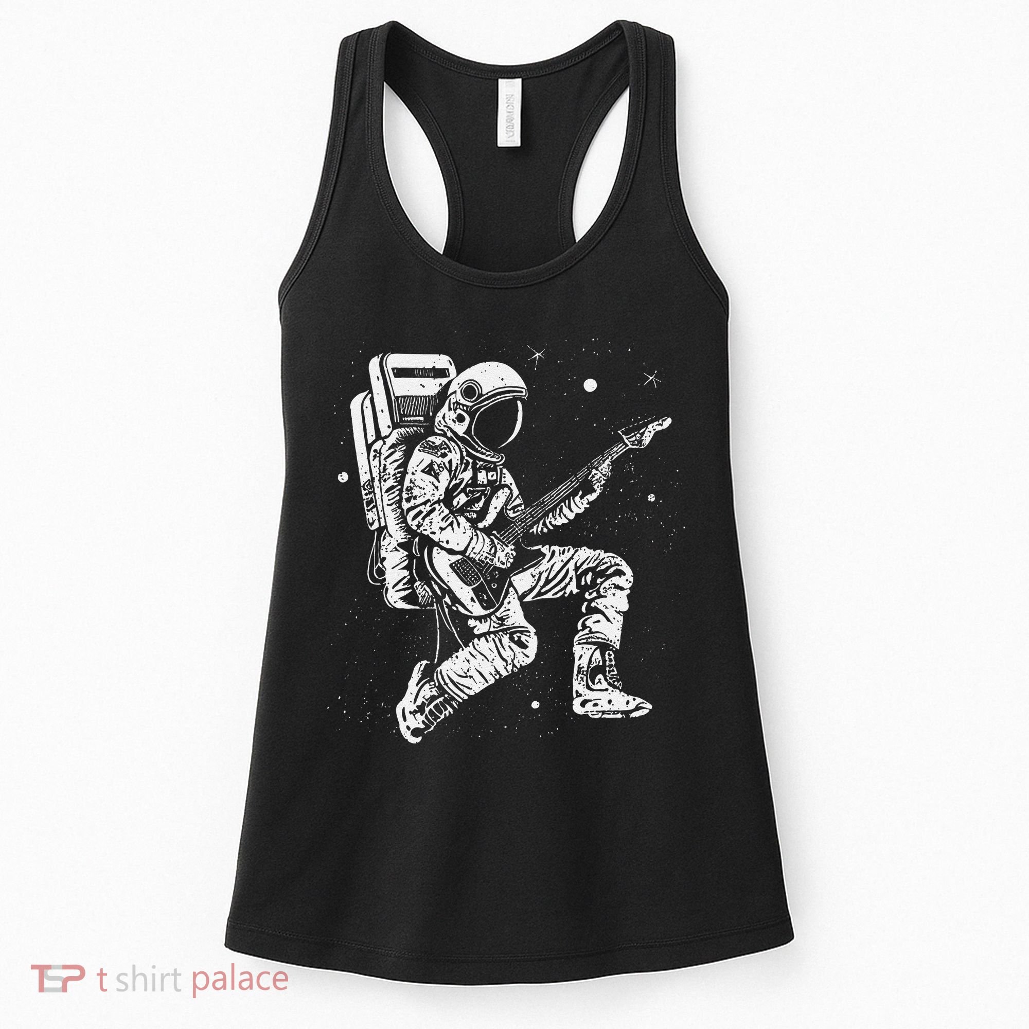 retro Astronaut playing electric guitar in space Women's Tank Top