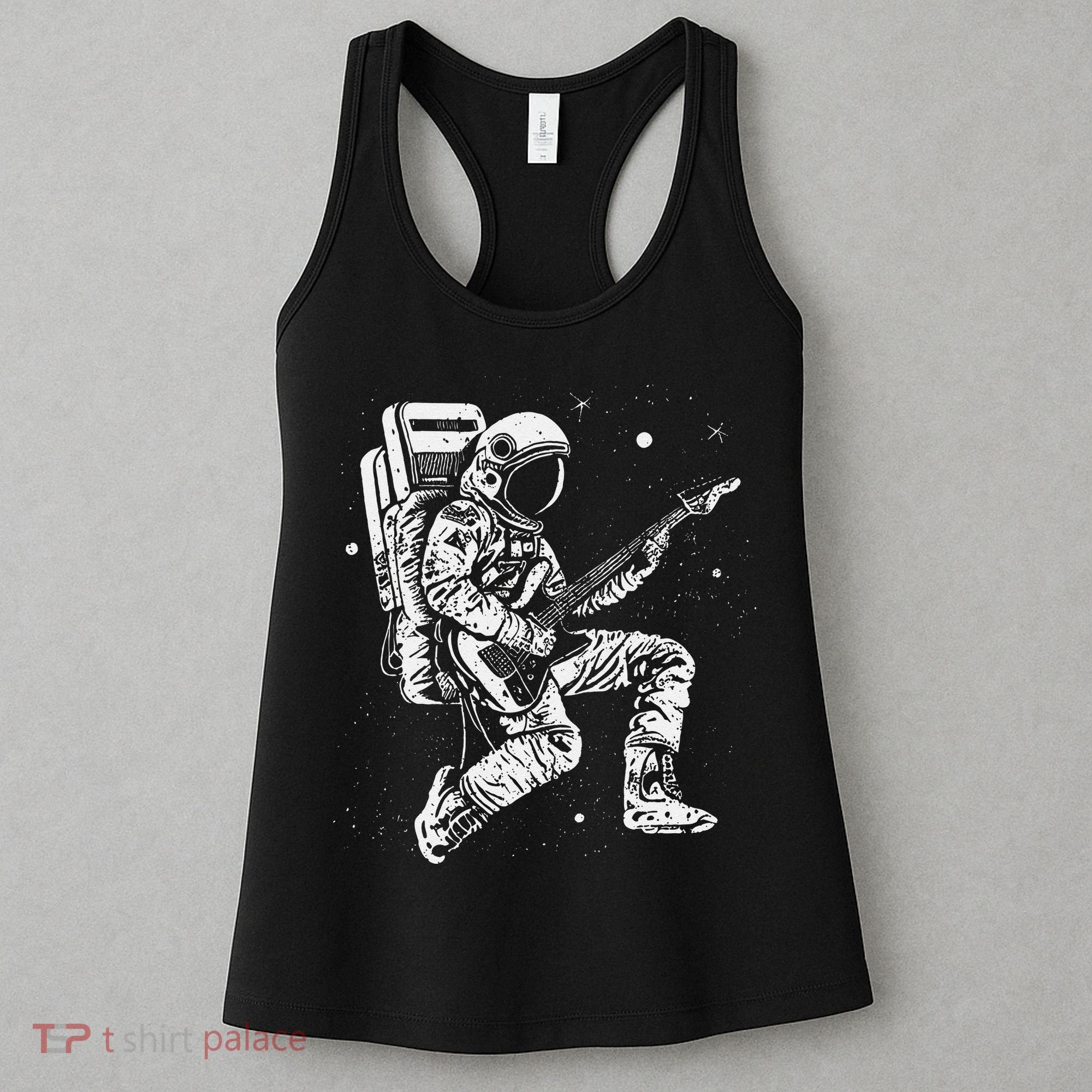 retro Astronaut playing electric guitar in space Women's Tank Top
