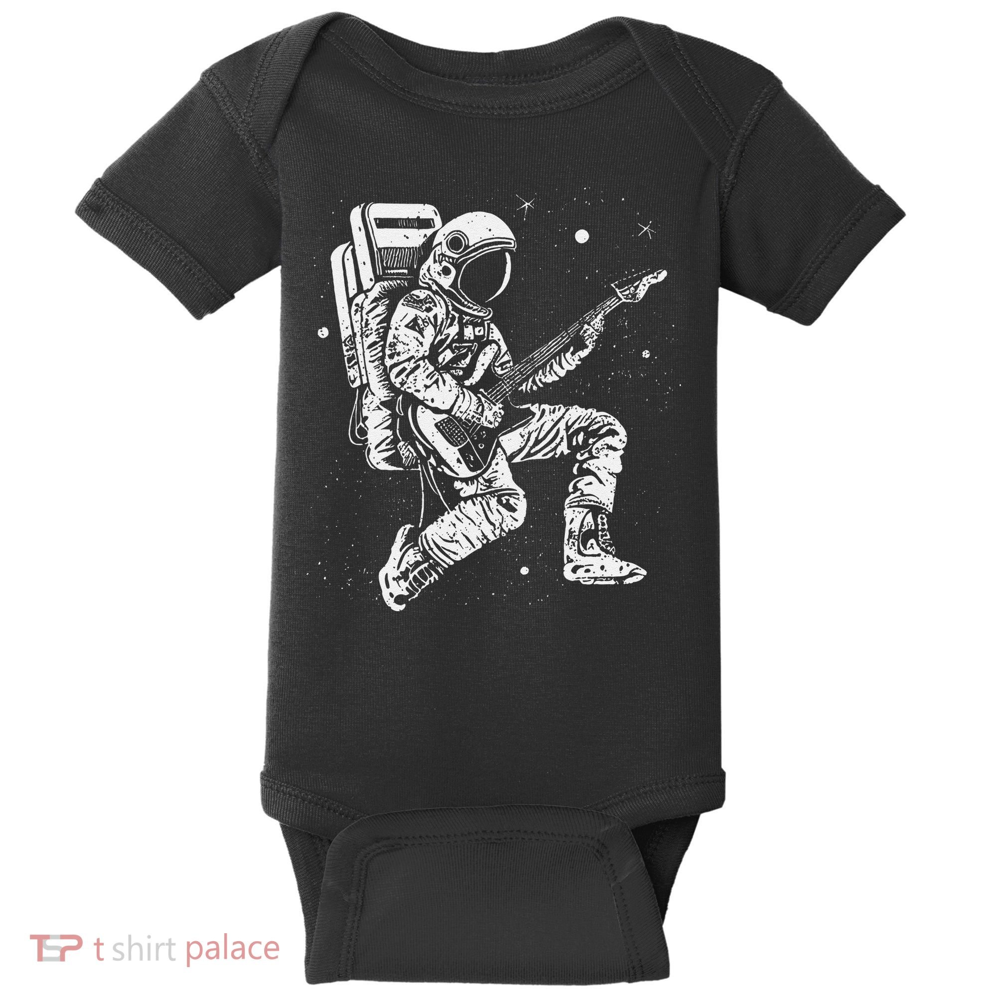 retro Astronaut playing electric guitar in space Baby Bodysuit