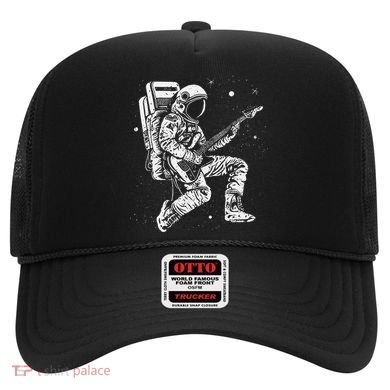 retro Astronaut playing electric guitar in space Hat