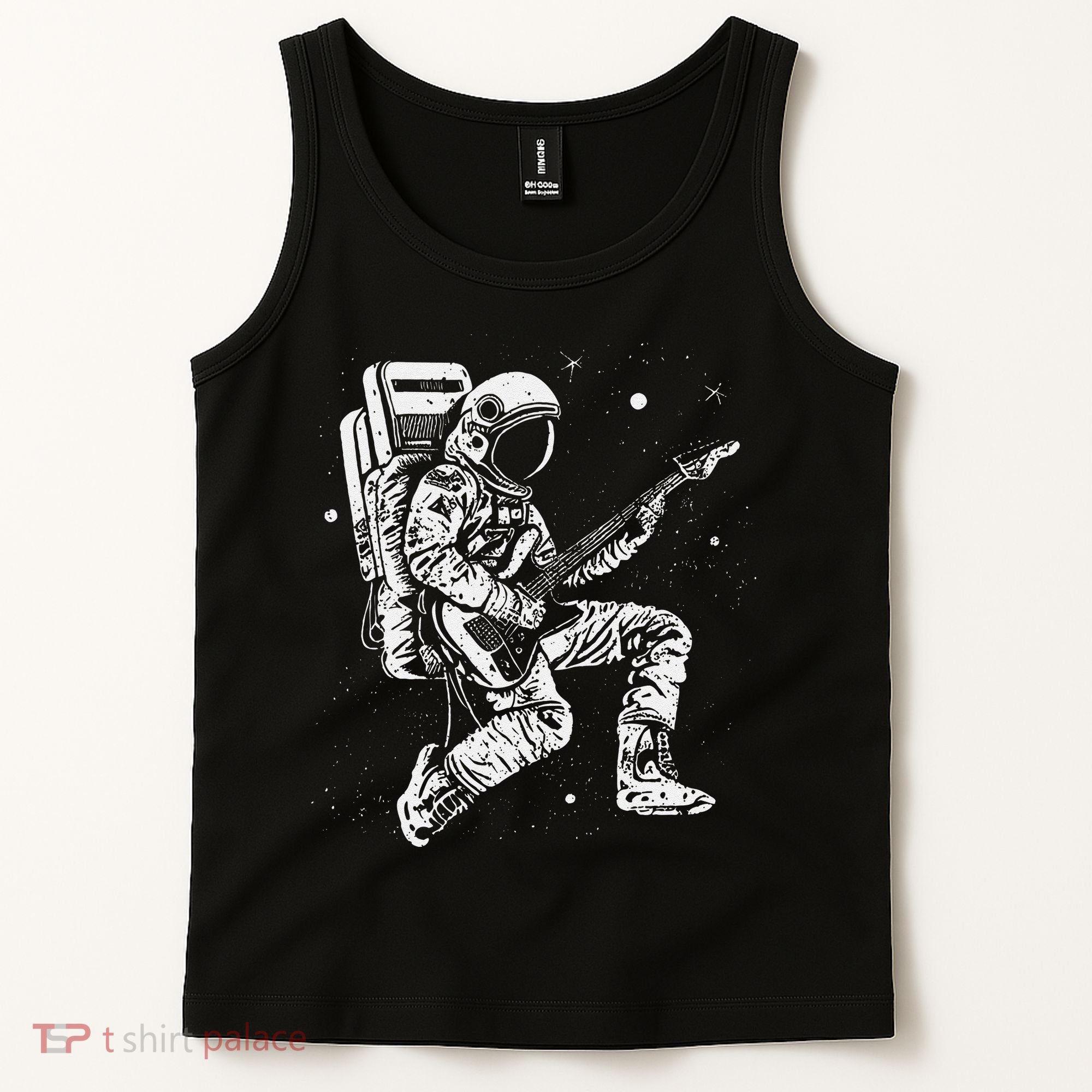 retro Astronaut playing electric guitar in space Tank Top