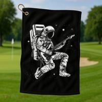 retro Astronaut playing electric guitar in space Golf Towel thumb 1