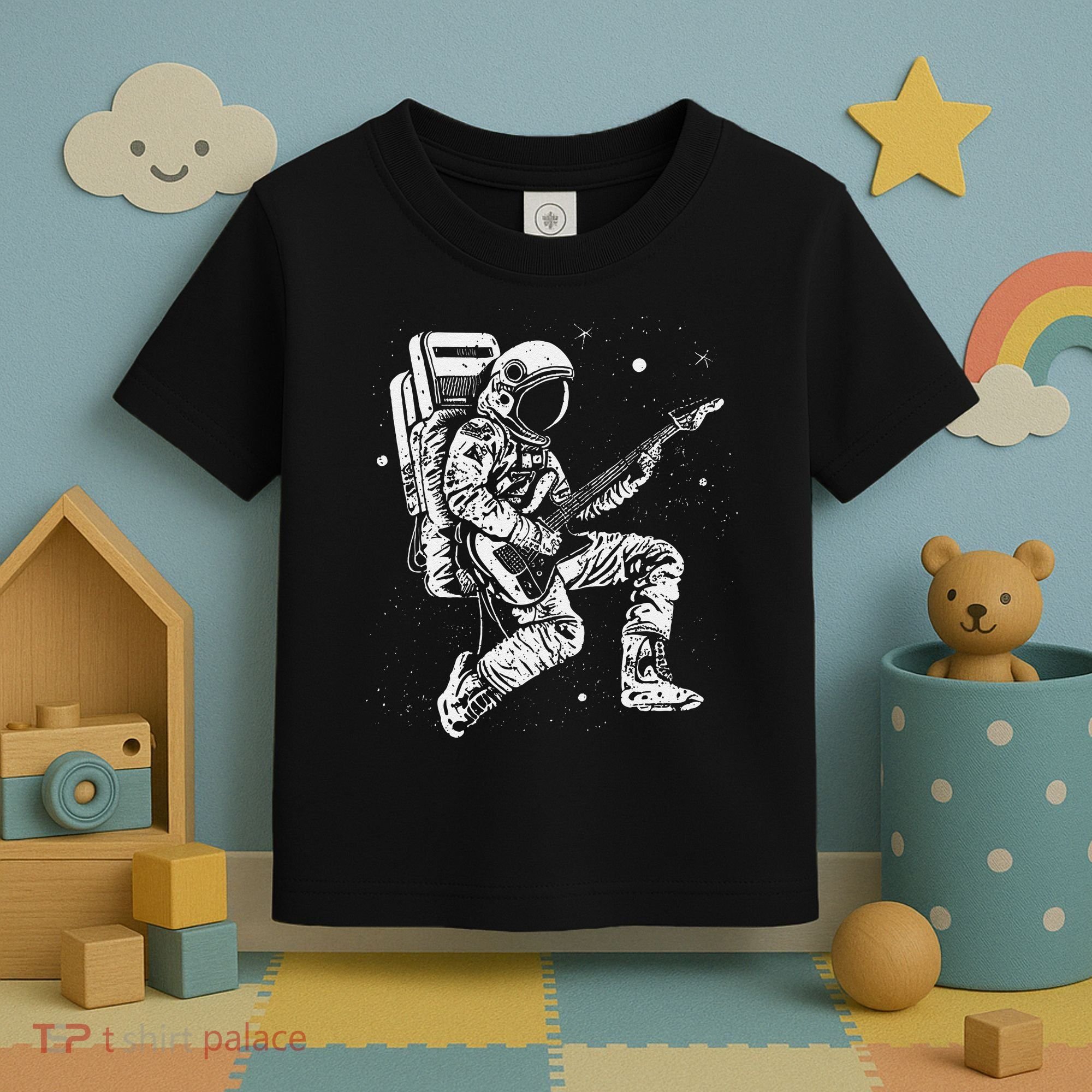 retro Astronaut playing electric guitar in space Toddler T-Shirt