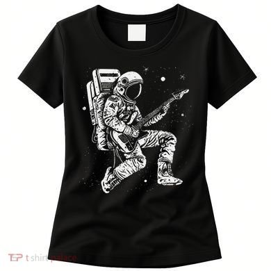 retro Astronaut playing electric guitar in space Women's T-Shirt