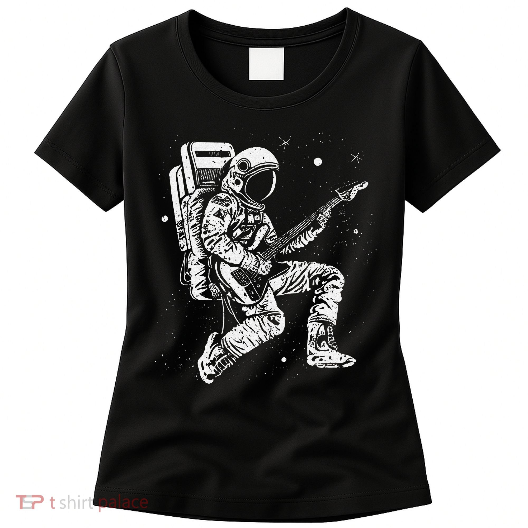 retro Astronaut playing electric guitar in space Women's T-Shirt