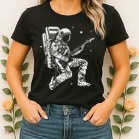 retro Astronaut playing electric guitar in space Women's T-Shirt thumb 2