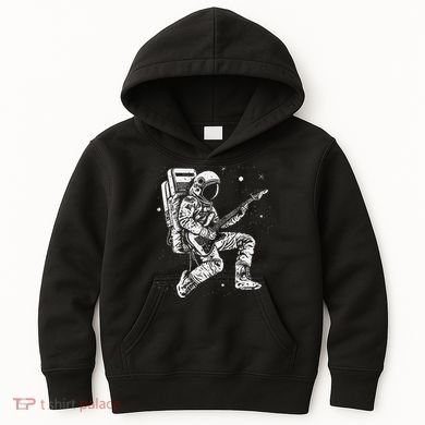 retro Astronaut playing electric guitar in space Kids Hoodie