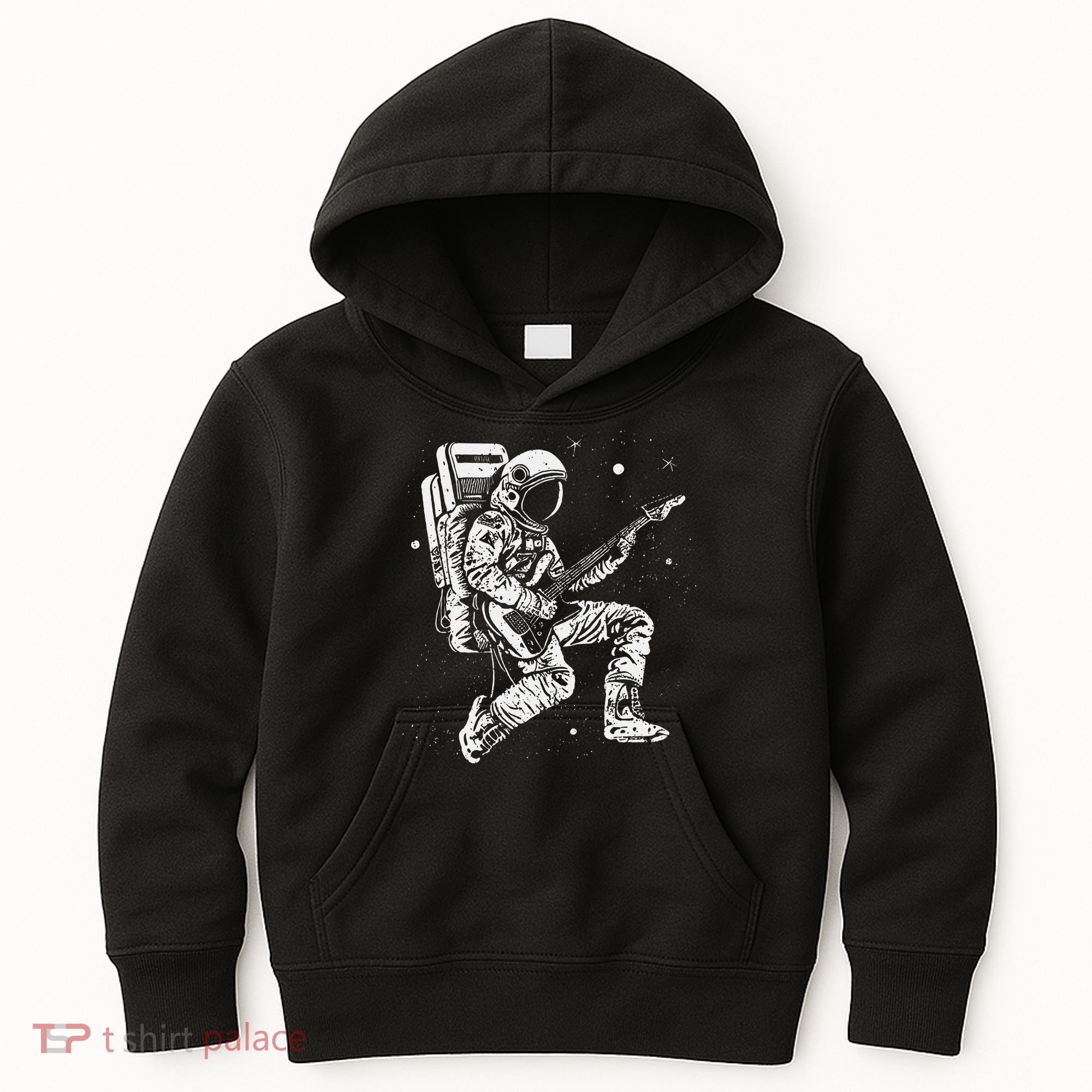 retro Astronaut playing electric guitar in space Kids Hoodie