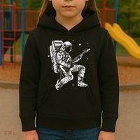 retro Astronaut playing electric guitar in space Kids Hoodie thumb 3