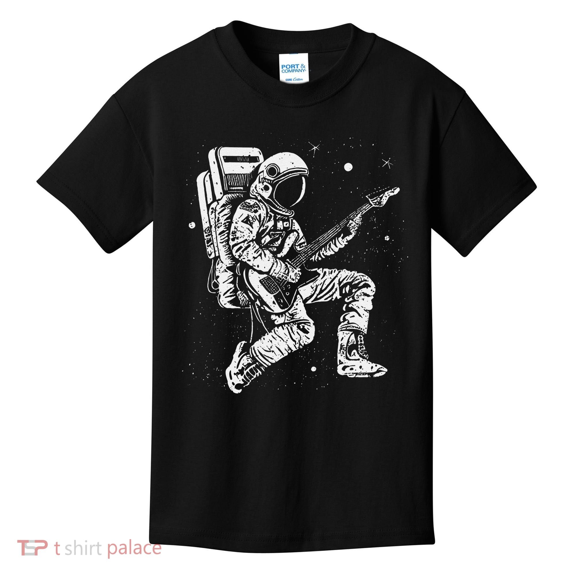 retro Astronaut playing electric guitar in space Kids T-Shirt