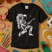retro Astronaut playing electric guitar in space Kids T-Shirt thumb 3