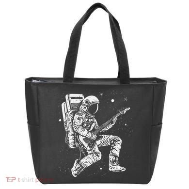 retro Astronaut playing electric guitar in space Tote Bag