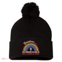 Rainbow A Promise Of God Not A Symbol Of Pride Pom Pom 12in Knit Beanie thumb 0