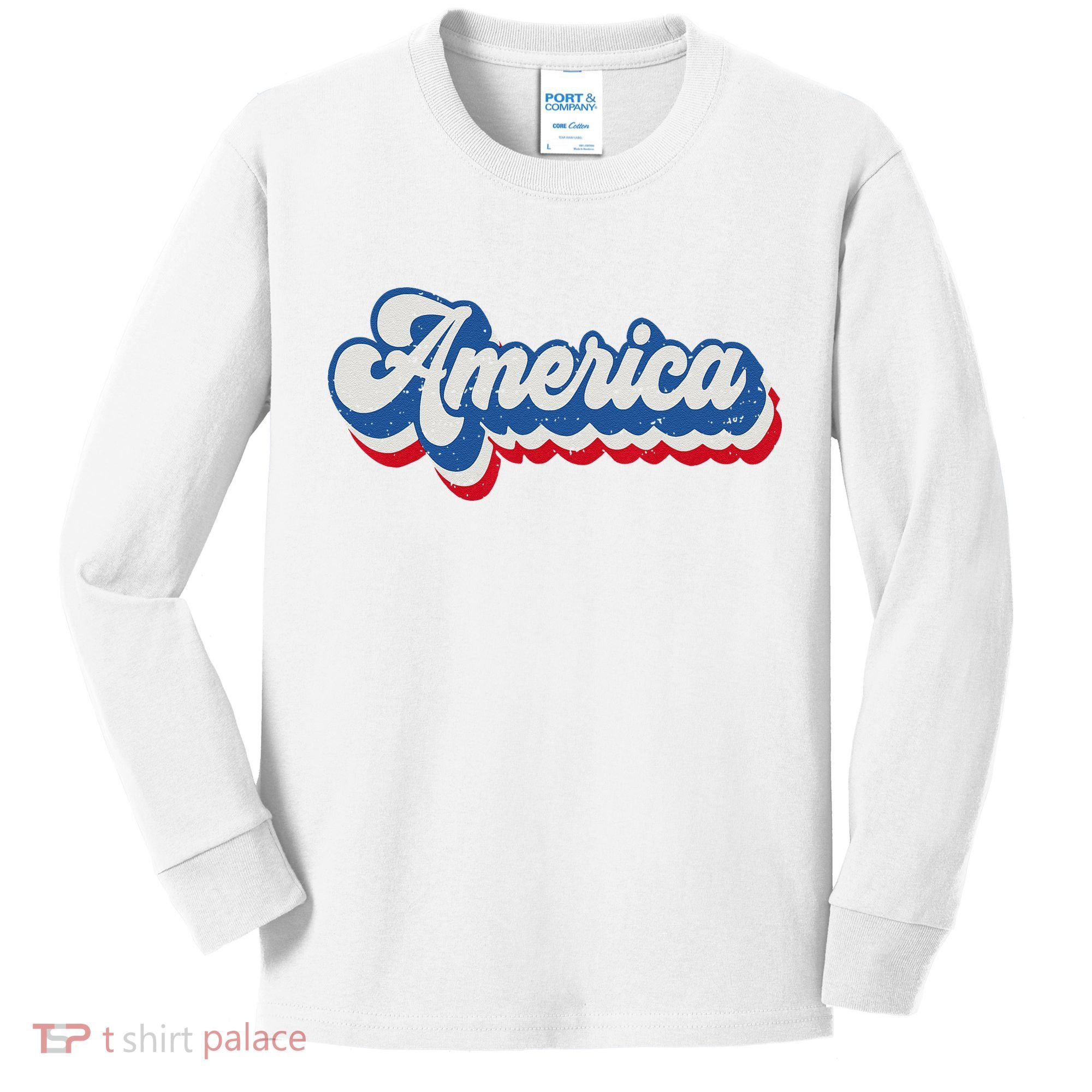 Retro America Patriotic USA 4th of July Kids Long Sleeve Shirt