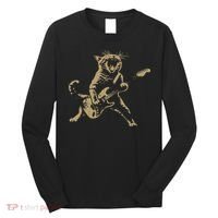 Rock And Roll Guitar Cat Funny Rockstar Cat Playing Guitar Long Sleeve Shirt thumb 0