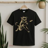 Rock And Roll Guitar Cat Funny Rockstar Cat Playing Guitar T-Shirt thumb 2