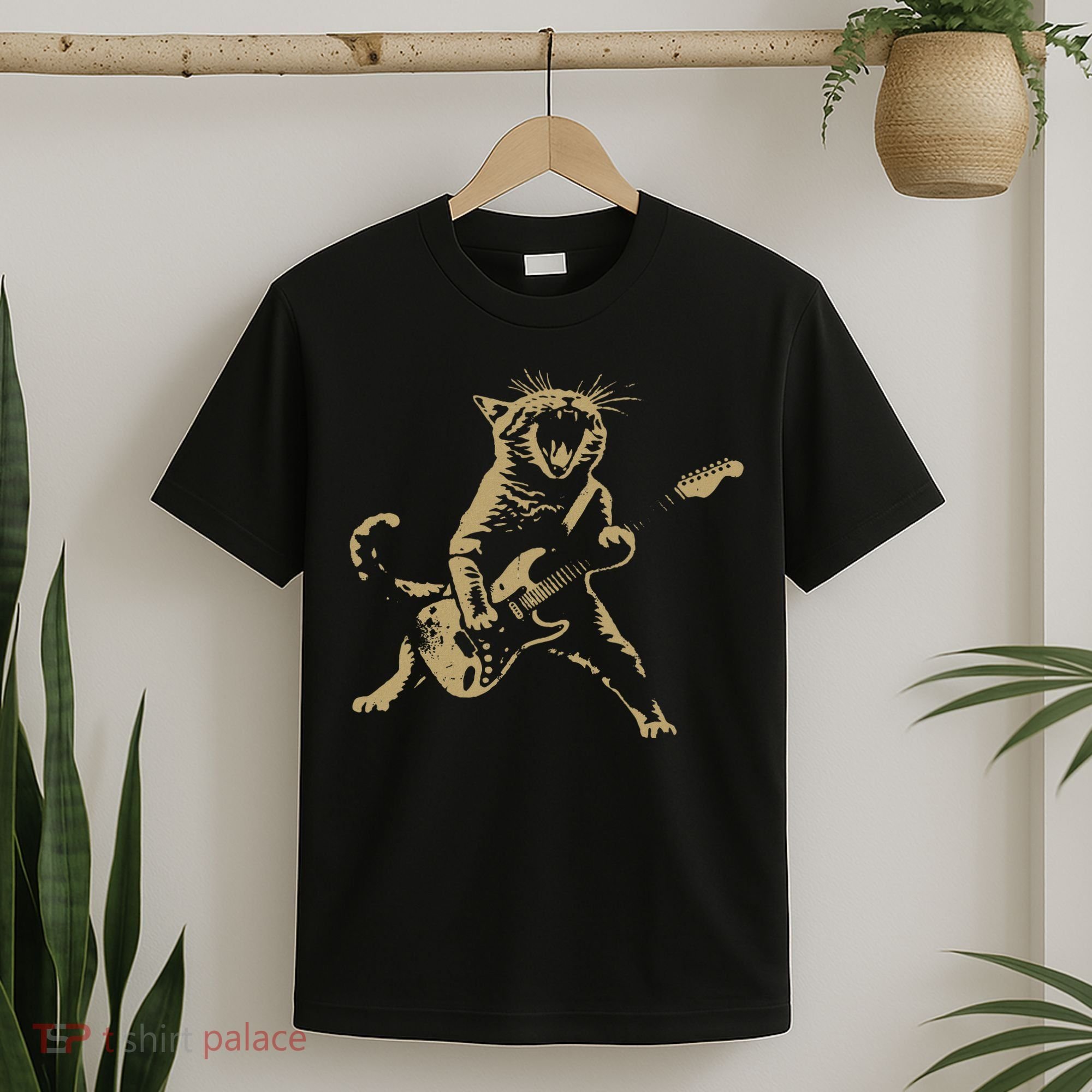 Rock And Roll Guitar Cat Funny Rockstar Cat Playing Guitar T-Shirt