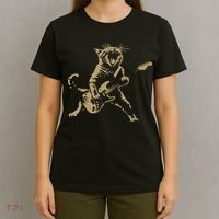 Rock And Roll Guitar Cat Funny Rockstar Cat Playing Guitar T-Shirt thumb 4
