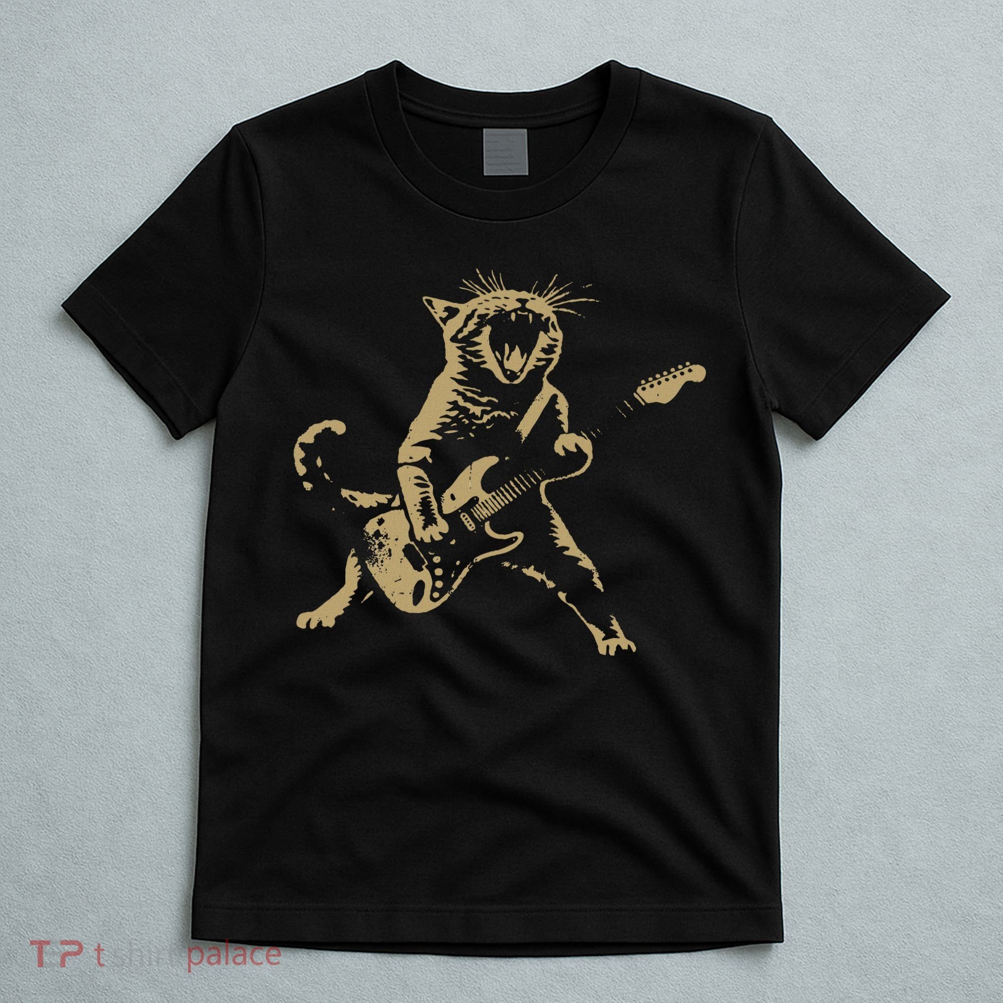 Rock And Roll Guitar Cat Funny Rockstar Cat Playing Guitar T-Shirt