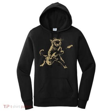 Rock And Roll Guitar Cat Funny Rockstar Cat Playing Guitar Women's Hoodie