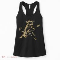 Rock And Roll Guitar Cat Funny Rockstar Cat Playing Guitar Women's Tank Top thumb 0
