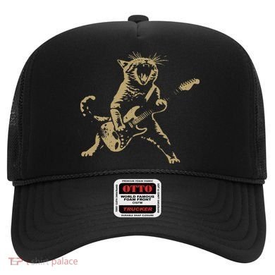 Rock And Roll Guitar Cat Funny Rockstar Cat Playing Guitar Hat
