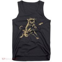 Rock And Roll Guitar Cat Funny Rockstar Cat Playing Guitar Tank Top thumb 0